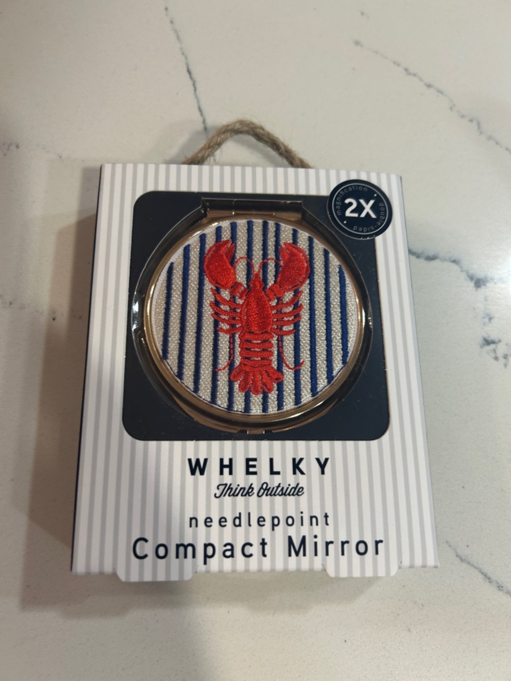 New Whelky Needlepoint Compact Mirror with Red Lobster
